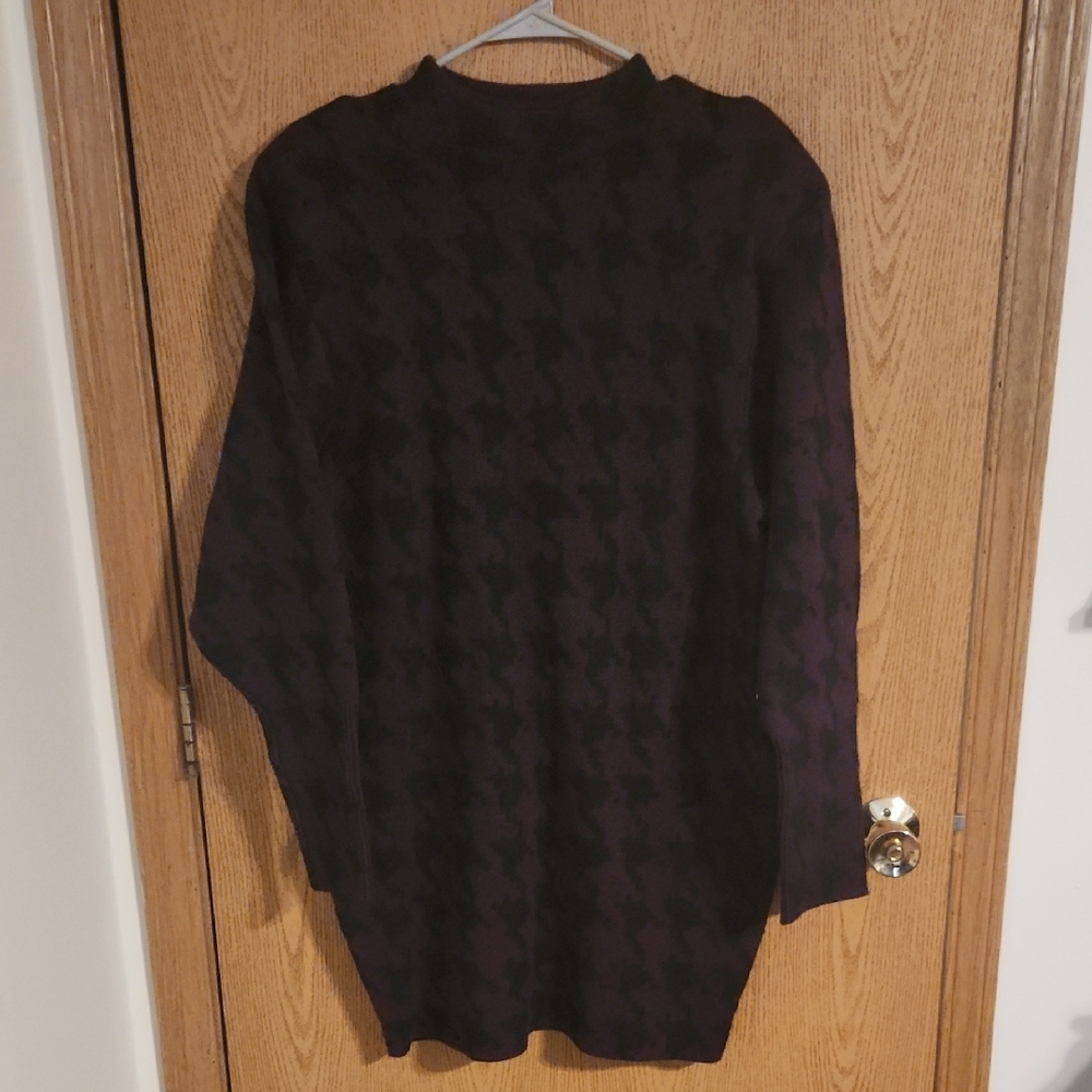 Black and Purple Houndstooth Sweater Dress